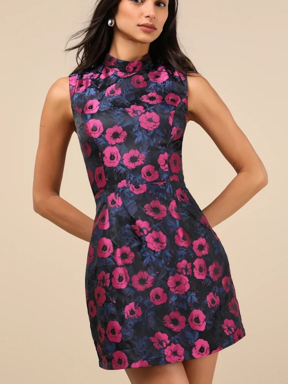 Lulus Women's Purposed Poise Black Floral Jacquard Lace-Up Mini Dress